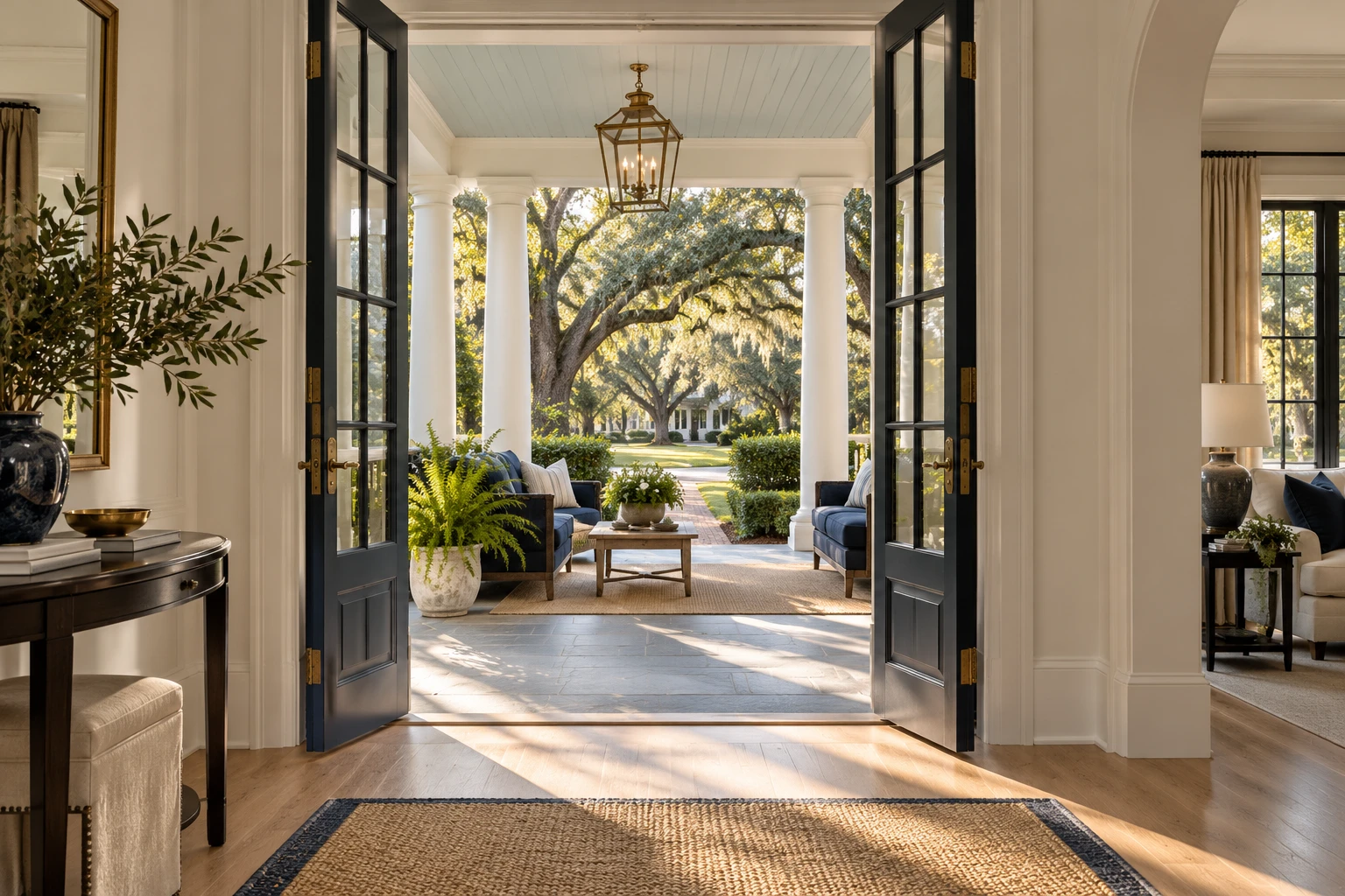 Illustrative light-filled home and porch